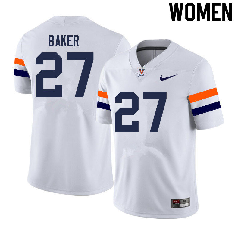 Women #27 Jaylon Baker Virginia Cavaliers College Football Jerseys Sale-White - Click Image to Close